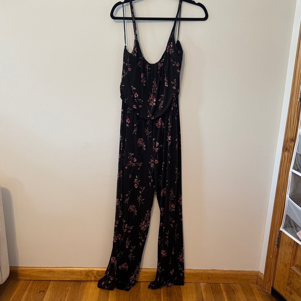 Kaileigh Black and Pink Floral Jumpsuit